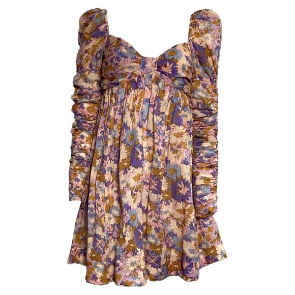Zimmermann Floral Print Ruched Mini Dress in Multicolor Cotton